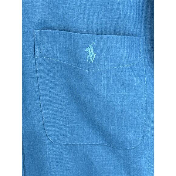 Ralph Lauren Blue Button Up Mandarin Collar Pocket Dress Shirt Men Large - Picture 4 of 6